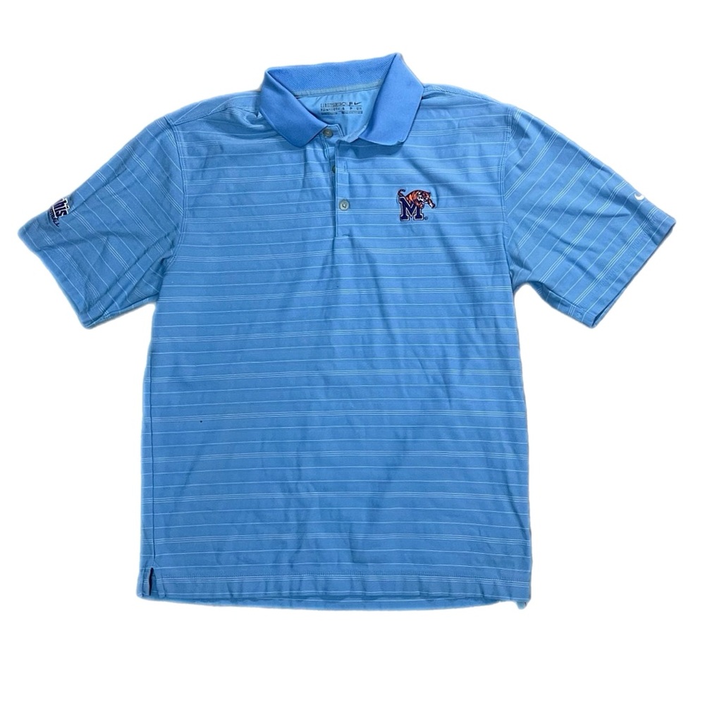 Used Nike Golf Memphis Tigers Football Light Blue Striped Polo Shirt Size Small